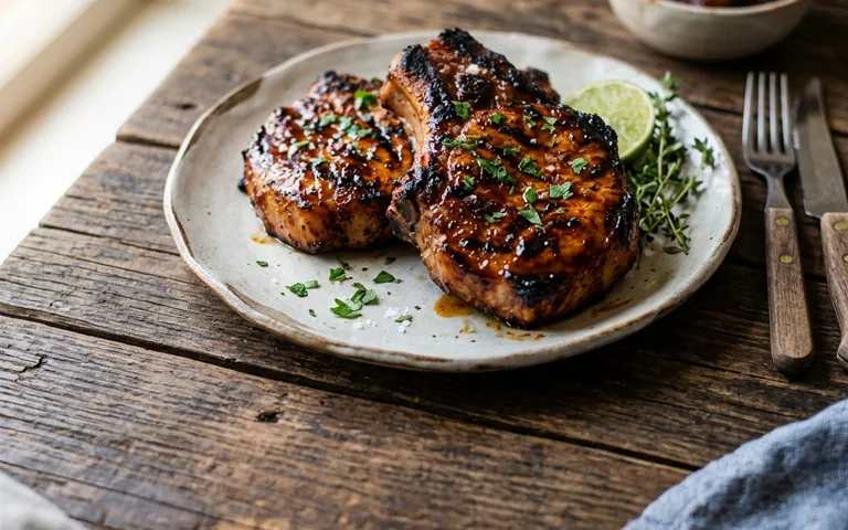 Chuletas de cerdo a la parrilla con salsa BBQ