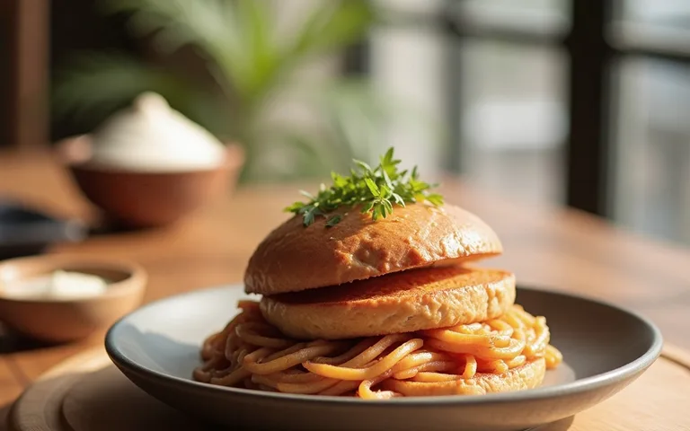 Un tazón de res con fideos en salsa
