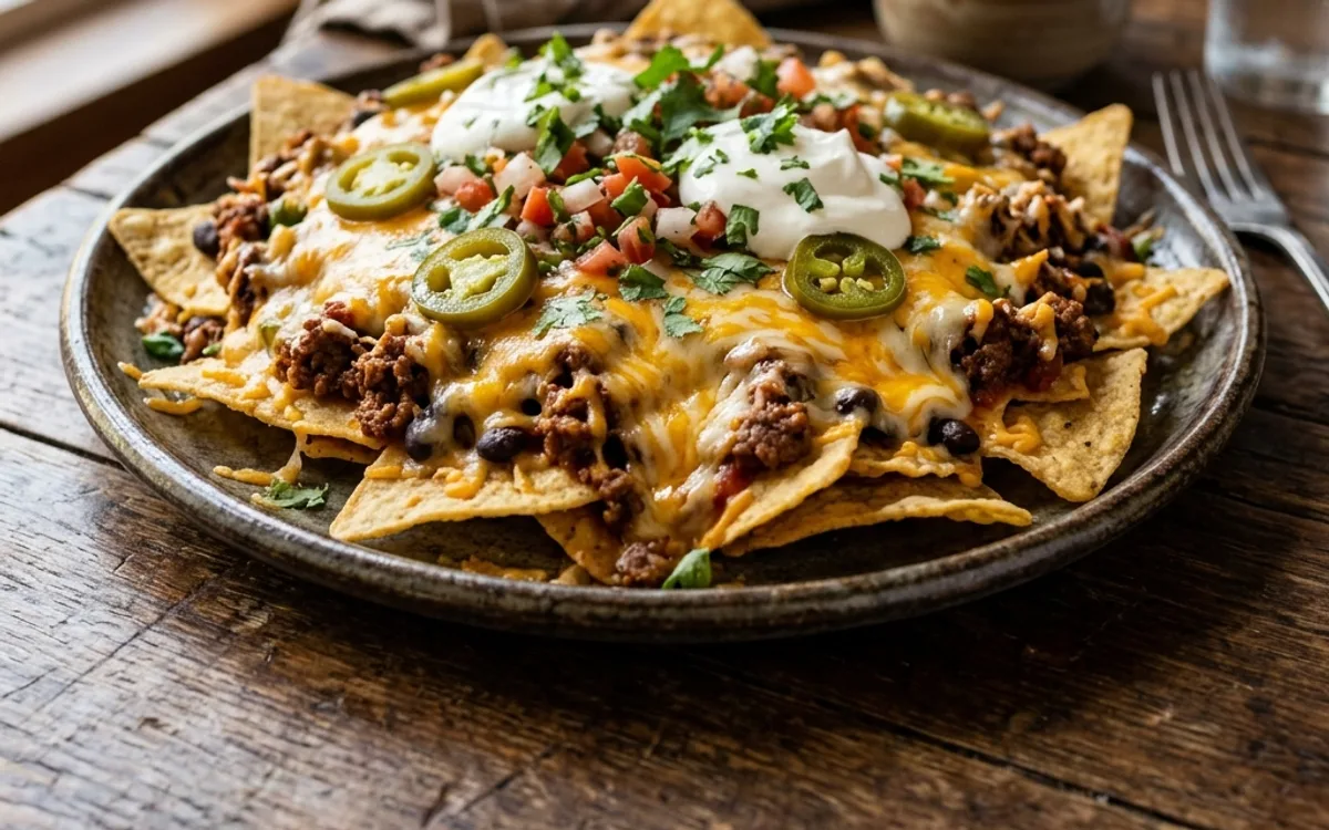 Una fuente de nachos de res