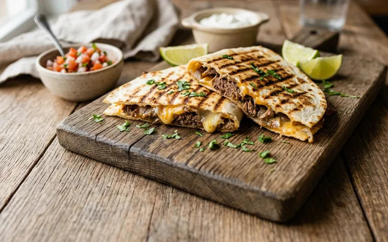 Quesadillas de res cortadas en gajos