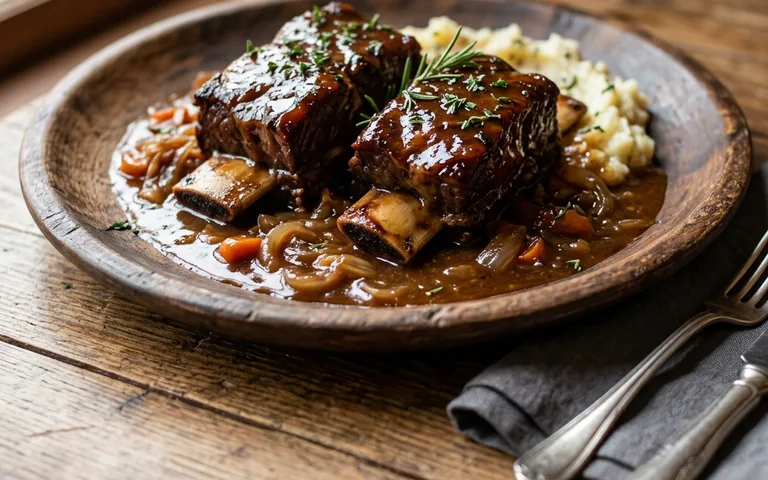 Un plato de costillas cortas de res braseadas