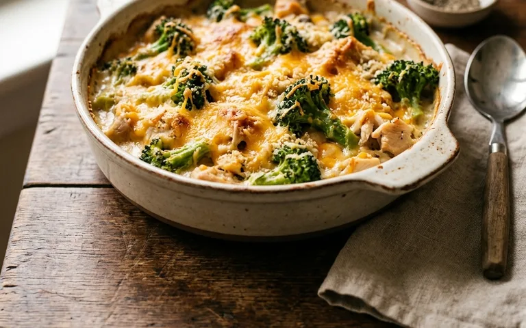 Cazuela de pollo y brócoli con salsa de queso