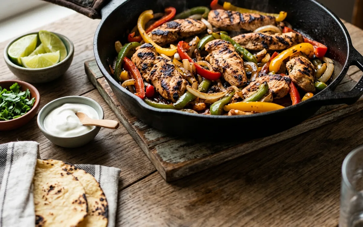 Fajitas de pollo asadas con pimientos y cebolla