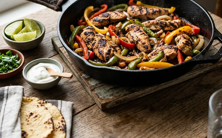 Fajitas de pollo asadas con pimientos y cebolla