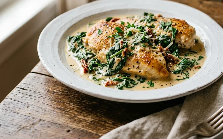 Pollo florentino en cremosa salsa de espinaca