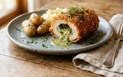 Crisp breaded chicken schnitzel with lemon