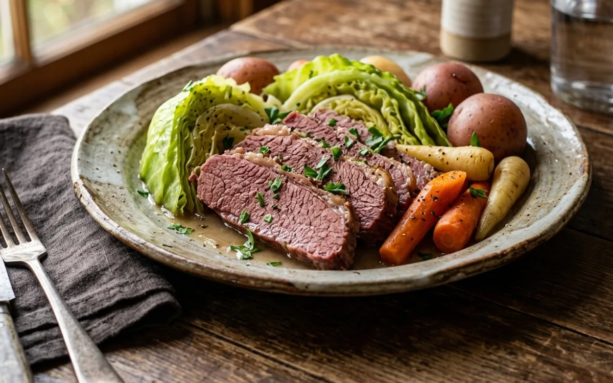 Un plato de res salada con repollo