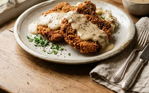 酥脆乡村炸猪排配肉汁