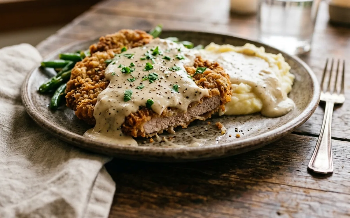Bistec empanizado rústico con salsa