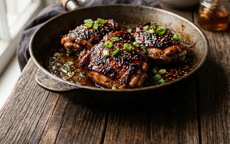 Pollo con miel y ajo con brócoli y pimiento morrón
