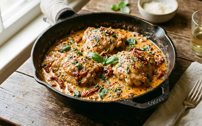 Pollo en cremosa salsa de tomate seco y Parmesano