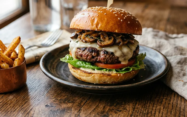 Una hamburguesa de champiñones y suizo