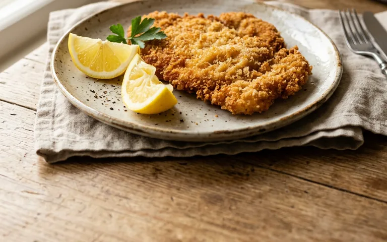 Un schnitzel de cerdo dorado y empanado