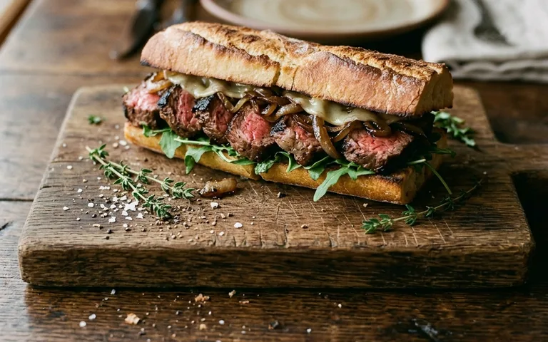 Un sándwich de bistec en panecillo tipo hoagie